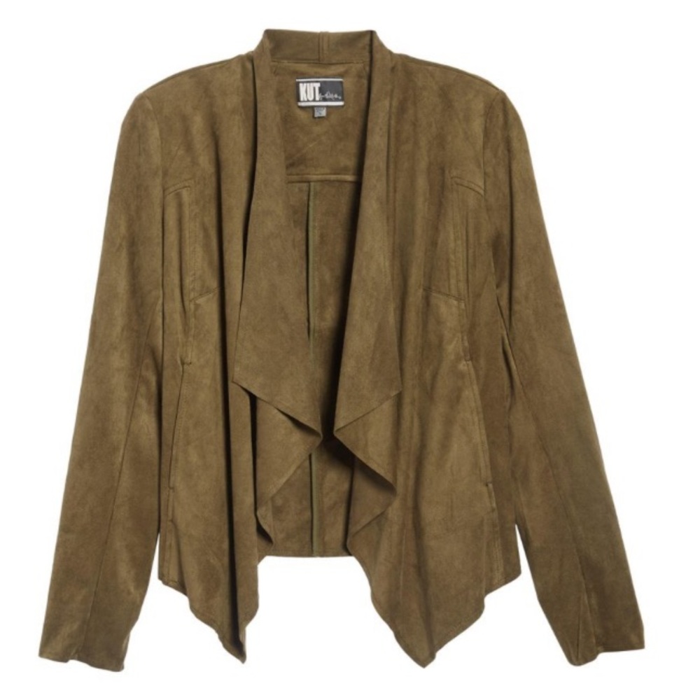 Kut by The Kluth vegan faux sued 3X taupe open jacket/blazer/coatigan - Picture 3 of 4